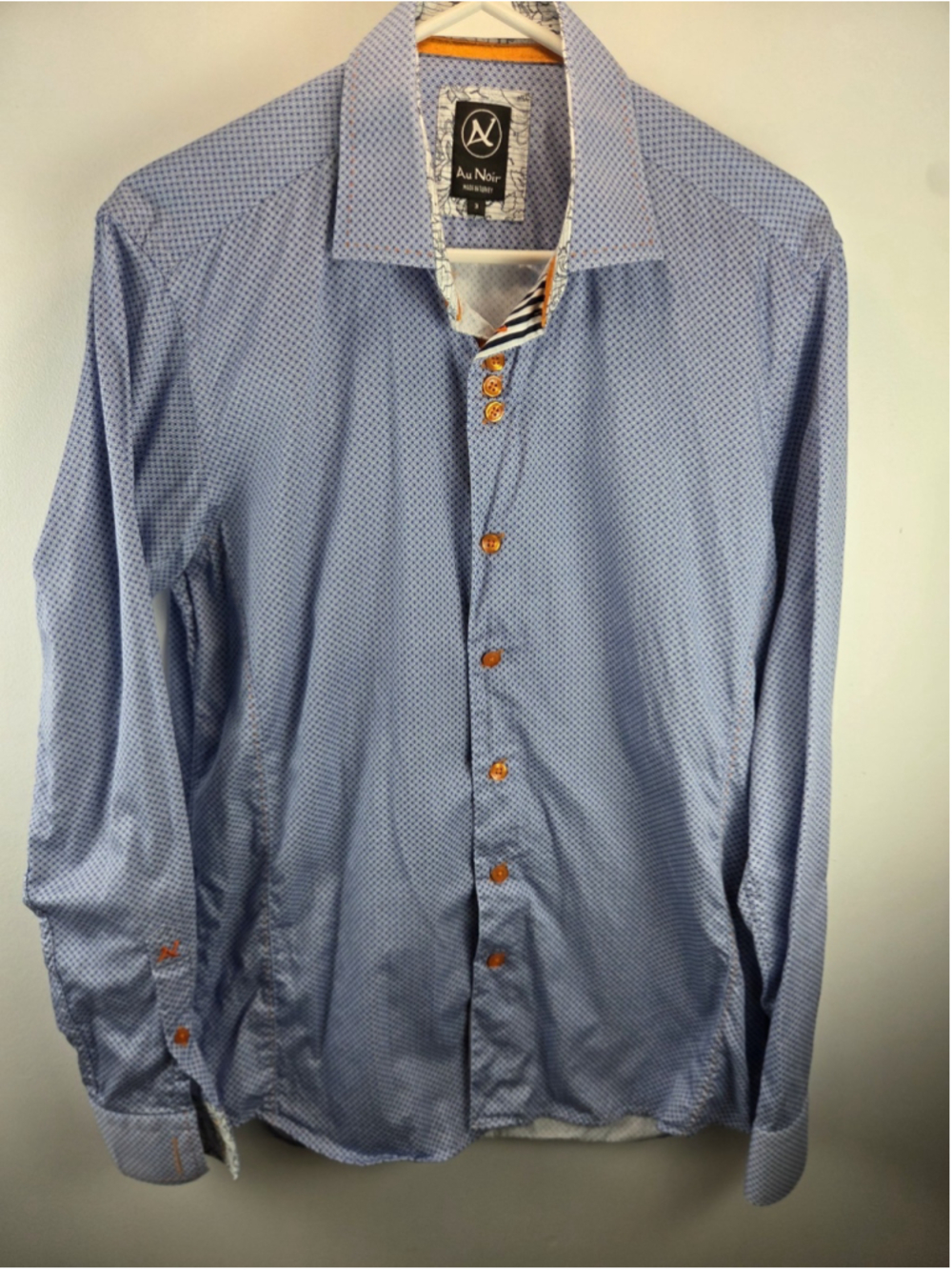 Au Noir Long Sleeves Blue Men's Dress Shirt Size 3 Pre-Owned
